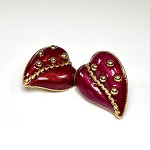 Vintage Yosca Red and Gold Heart Earrings
